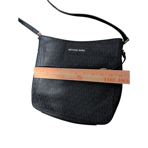 Michael Kors Jet Set Messenger Bag Leather Monogram Logo Shoulder Black Silver - Picture 4 of 10